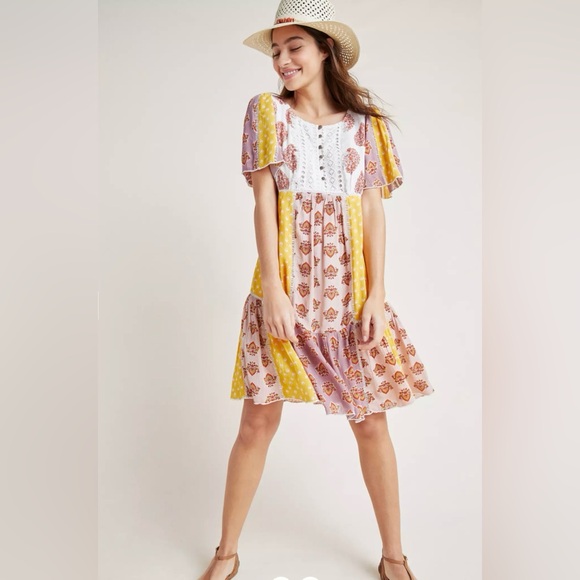 Anthropologie Dresses & Skirts - Anthropologie Melody Patchwork Lace Mixed Print Cottagecore Midi Dress Size 8/M